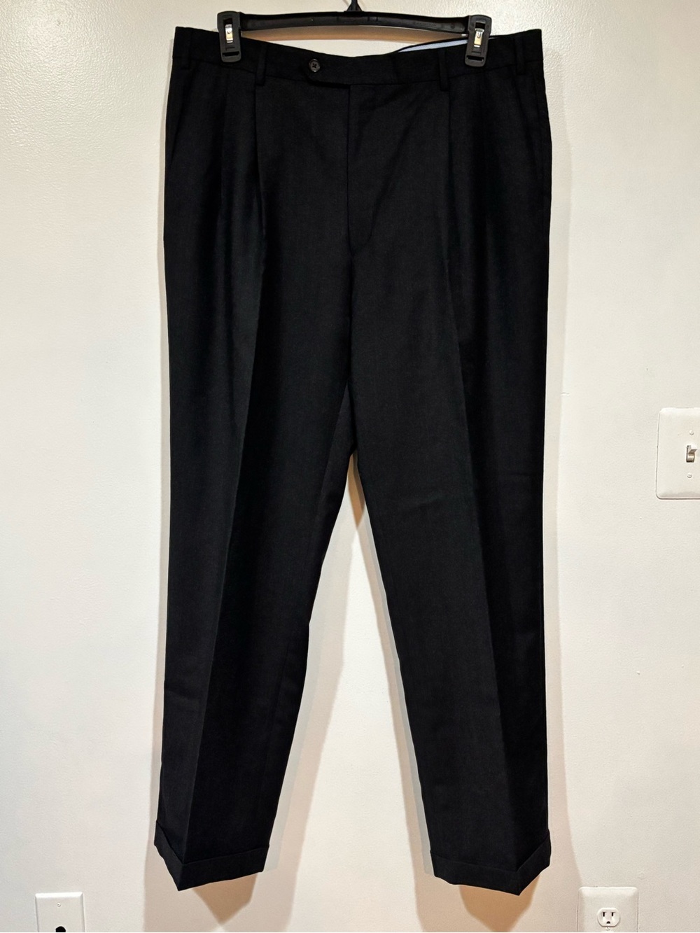 Enzo Mantovani Zignone Pants Men 38x32 Black Wool Cashmere Pleated Italy Trouser